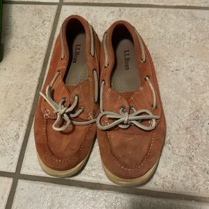 Womens LL Bean orange boat shoes. Size 8.